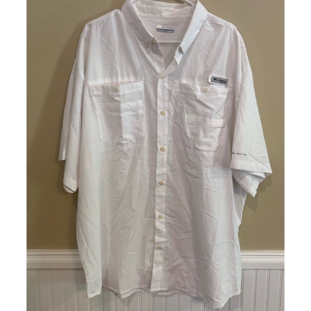 Columbia PFG Men's XXL White Short Sleeve Fishing Shirt Omni-Shade Mesh‎ Lined